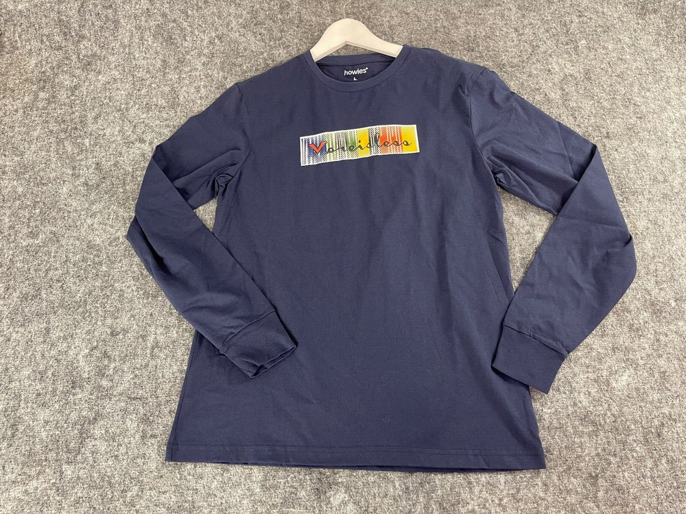Howies Shirt Mens Medium Tee Cotton Long Sleeve Blue Graphic Hockey Sports N335